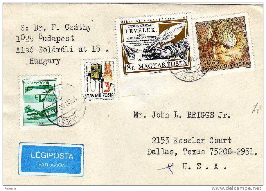 Carta, Aérea BUDAPEST ( Hungria) 1990, Cover, Lettre, Mail. - Storia Postale