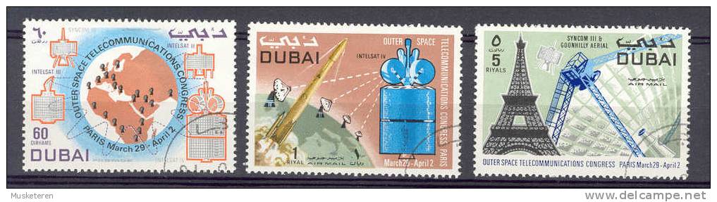 United Arab Emirates Dubai 1971 Mi. 390-92 Airmail Outer Space Telecommunications Congress Paris - Dubai