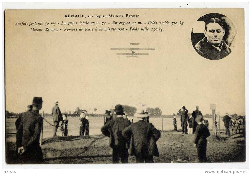 Aviateur--Avion--Renaux--sur Biplan Maurice Farman (carte Très Animée) - Aviatori