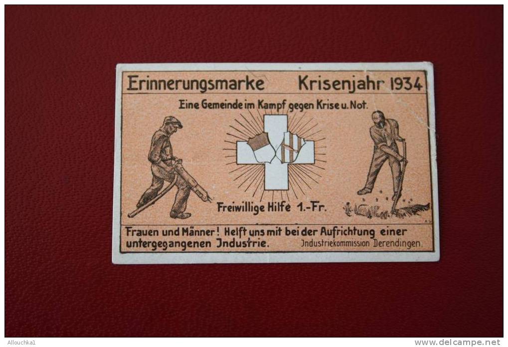 ERRINERUNGSMARKE KRISENJAHR 1934  ERINNOPHILIE VIGNETTE LABEL ETICHETTE ETIQUETAS: - Erinnofilia