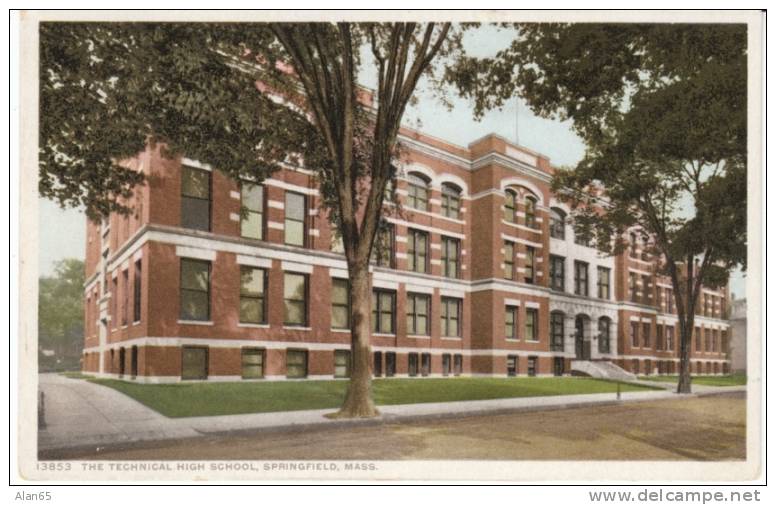 Springfield MA, Technical High School On 1910s Vintage Detroit Publishing Co. Postcard - Springfield