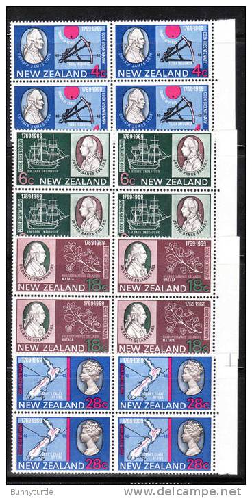 New Zealand 1969 Captain Cook´s Landing In NZ Map Ship Blk Of 4 MNH - Nuevos