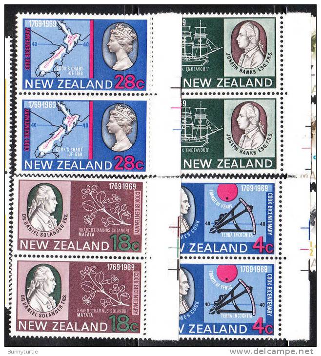 New Zealand 1969 Captain Cook´s Landing In NZ Map Ship Blk Of 2 MNH - Nuevos