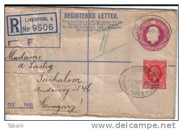 England To Hungary Uprated PS Registered Letter - Cartas & Documentos