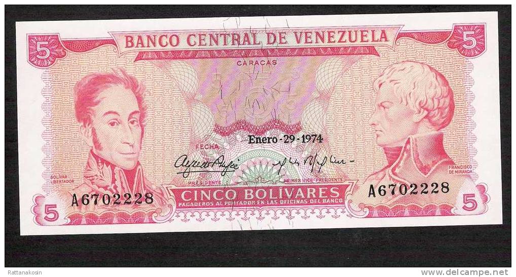 VENEZUELA   P50h   5 BOLIVARES   1974   UNC. - Venezuela