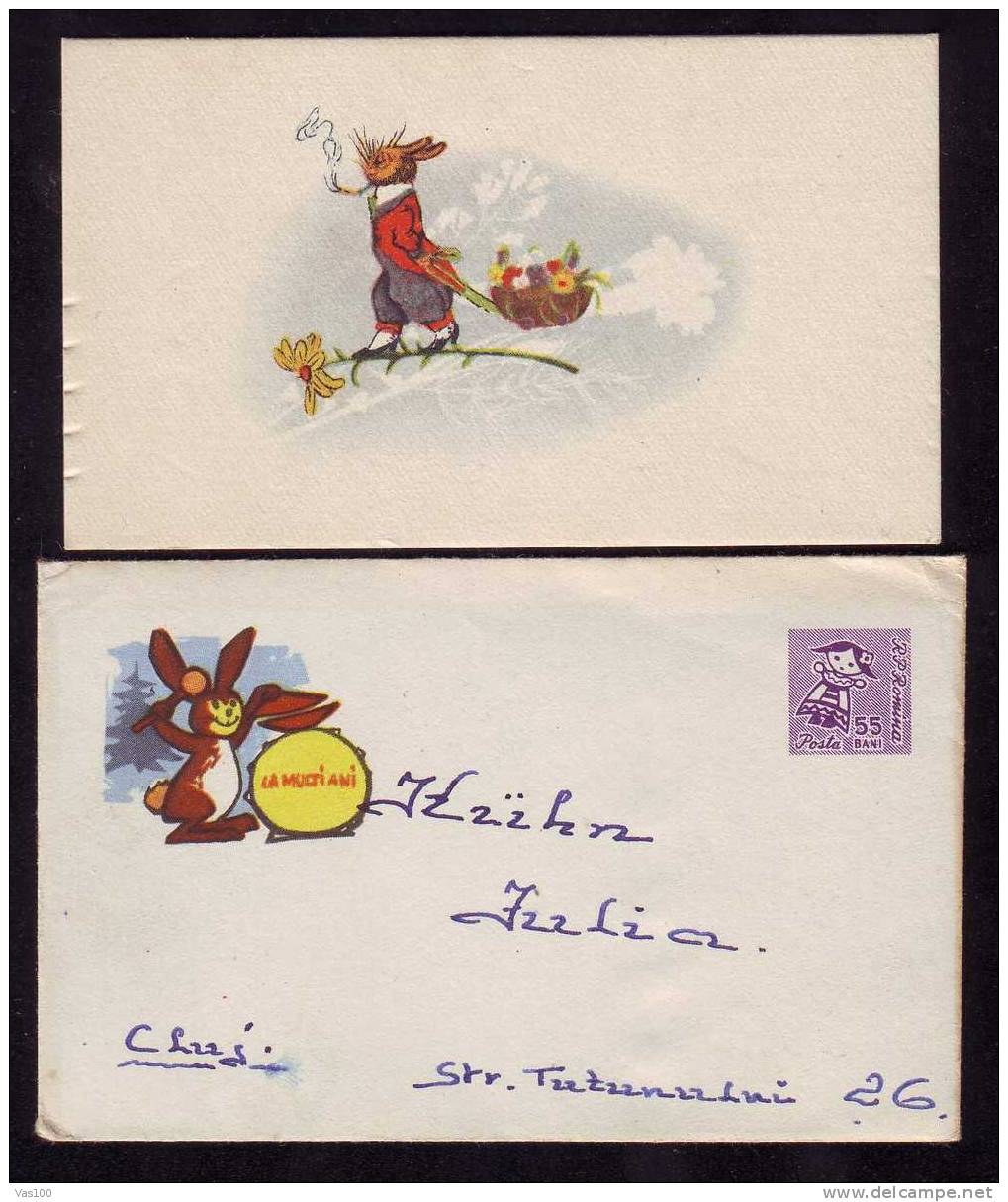 Romania 1961 LILIPUT  COVER  Enteire Postal STATIONERY With Rabbit + Greting,very Rare RRR. - Hasen