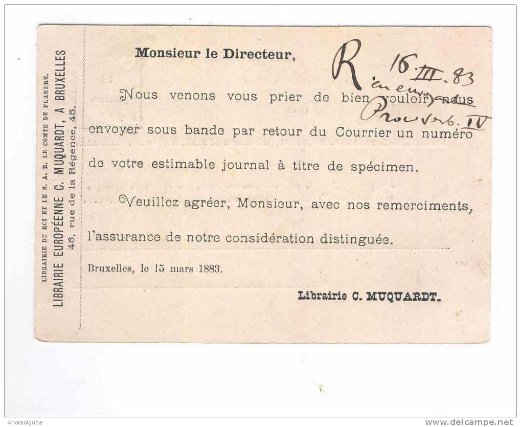 MICROSCOPIE - Belgique - Carte Imprimée TP 26 BXL 1883 Vers Directeur Des Annales De La Société De Microscopie--  B2/830 - Physique