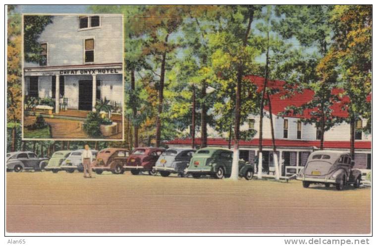 Great Onyx Cave Hotel, Mammoth Cave National Park On 1940s Vintage Curteich Linen Postcard, Lodging, Autos - Mammoth Cave