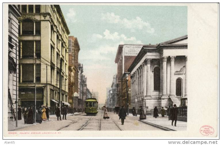 Louiville KY, Fourth Ave Street Scene Street Car, 1906 Vintage Detroit Publishing Co. Postcard Billboard - Autres & Non Classés