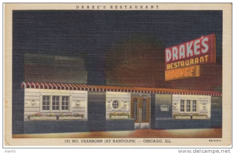 Drake's Restaurant, Chicago Illinois On 1940s Vintage Curteich Linen Postcard, Lounge - Chicago