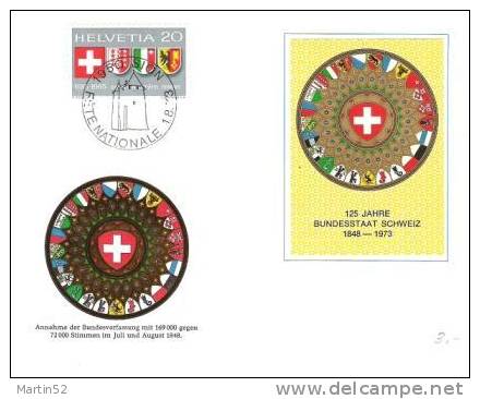 125 Years Swiss Confederation 1848-1973: Cinderella With All County Coat Of Arms - Buste