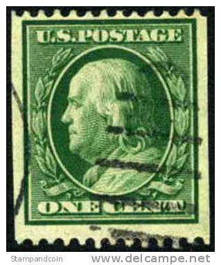 US #348 Used 1c Franklin Coil Of 1908 - Roulettes