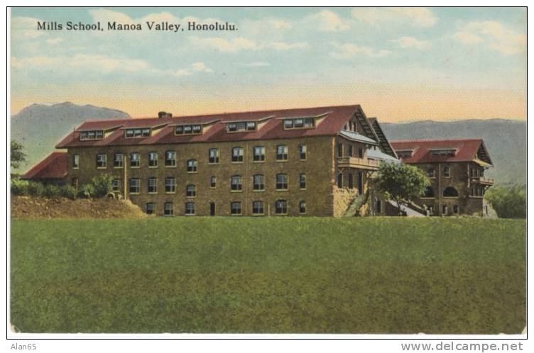 Mills School Manoa Valley Near Honolulu Oahu On C1910s Vintage Postcard, Mission School For Boys Mid-Pacific Institute - Oahu