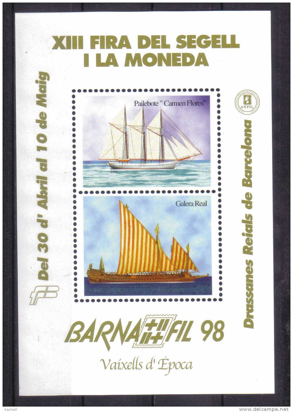 SPAGNA - FOGLIETTO ERINNOFILO EXPO BARNAFIL '98 - VASCELLI D'EPOCA - Autres (Mer)