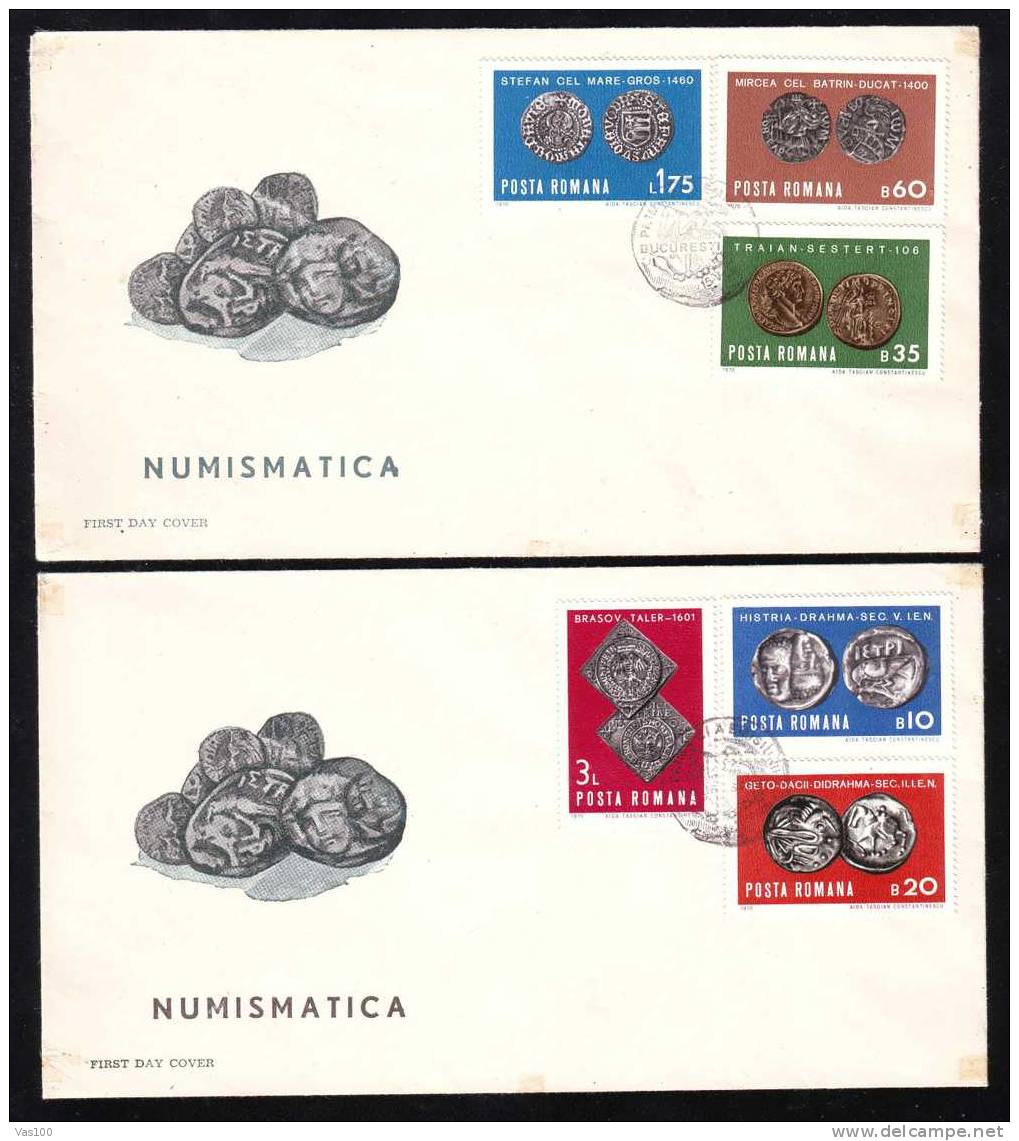 THE ROMANIAN COIN HISTORY 1970 FDC 2x Covers Romania. - FDC