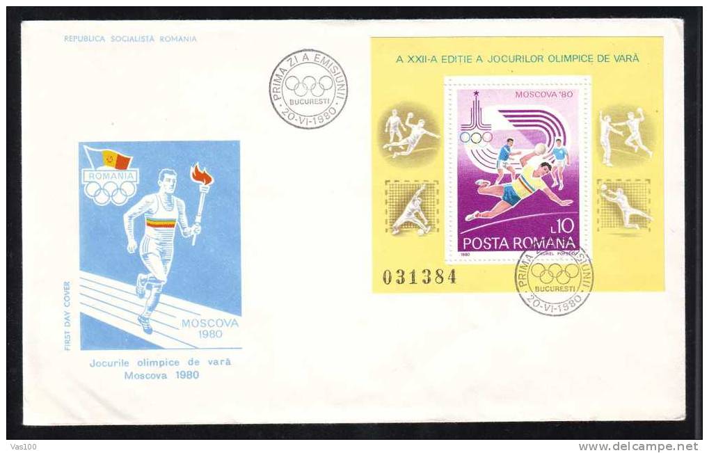 Romania FDC 1980 Olympic Games Moscova Hand-ball Block 1x Cover. - FDC