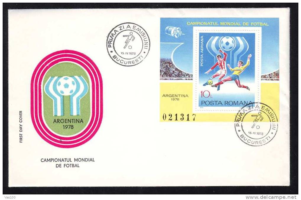Romania FDC 1 COVER BLOCK ´78 Argentina World Cup,Football,soccer. - FDC