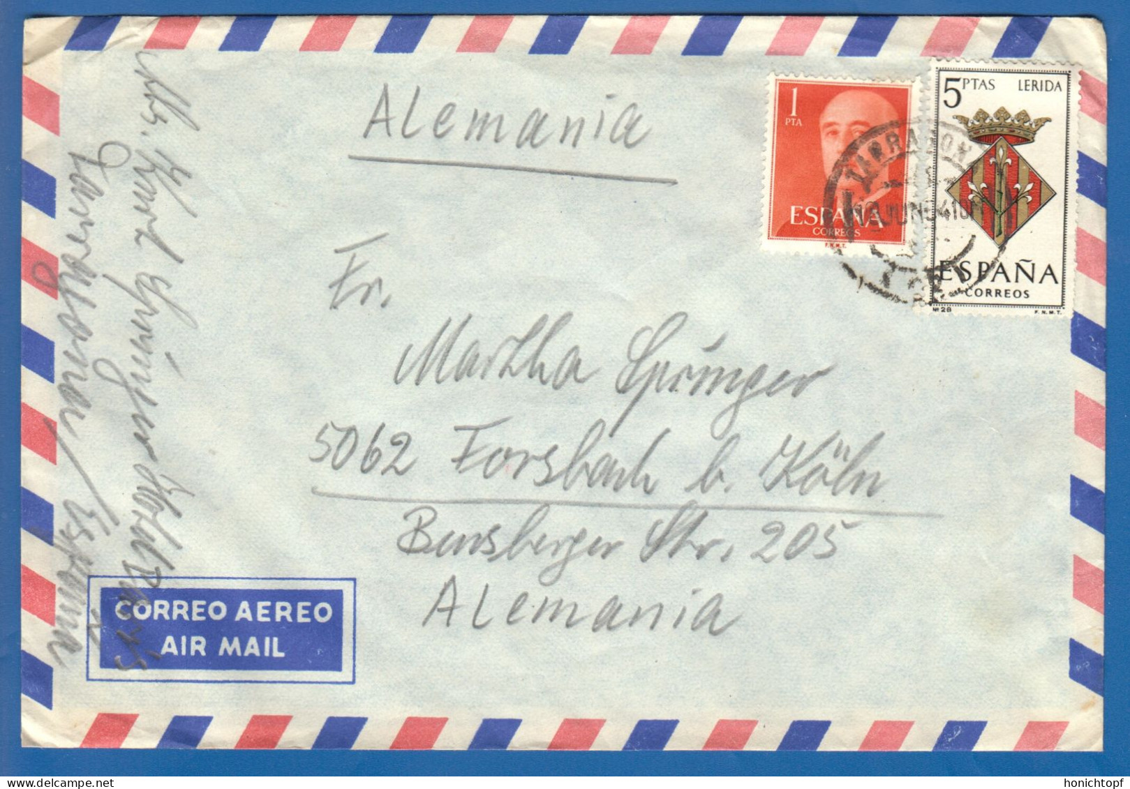 Spanien; Correo Aereo; 1964; Cover / Letter Tarragona To Germany - Briefe U. Dokumente