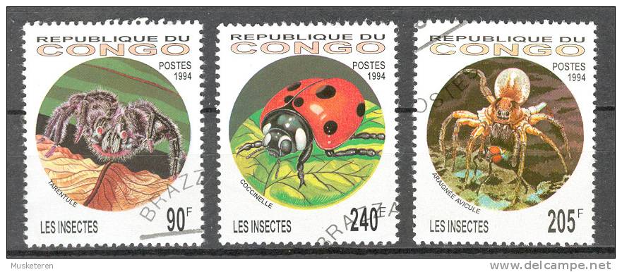 Congo Brazzaville 1994 Mi. 1417-19 Insects & Spiders Insekten Und Spinnentiere Tarantel - Used