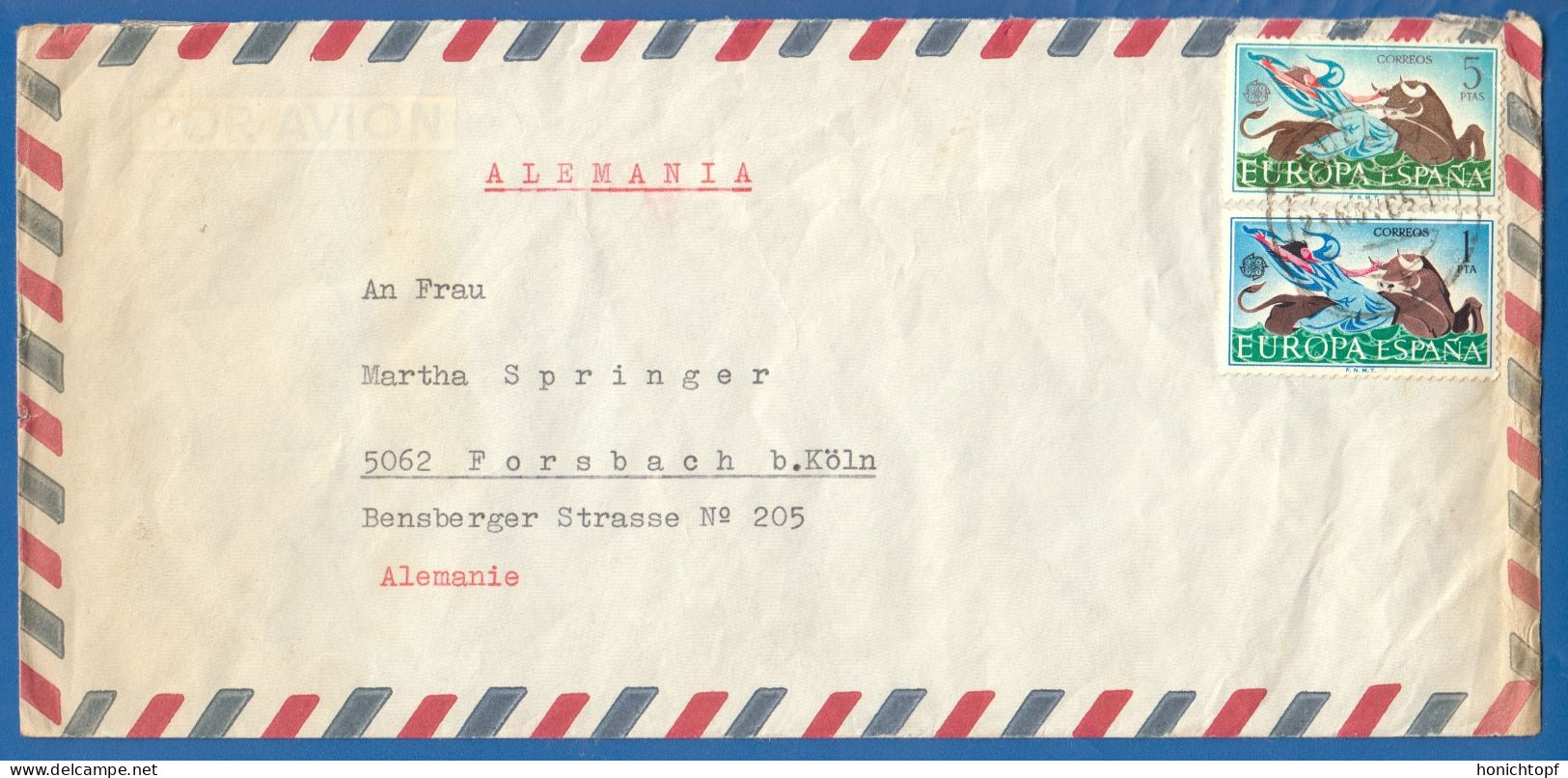 Spanien; Correo Aereo; 1965; Cover / Letter Huelva To Germany - Briefe U. Dokumente