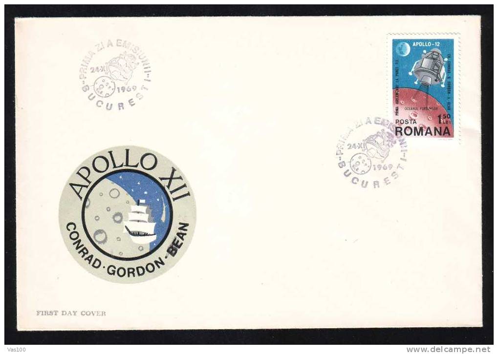 Space Mission Rocket Cosmos,FDC, Cover,1969 Apollo-12 Romania. - Europe