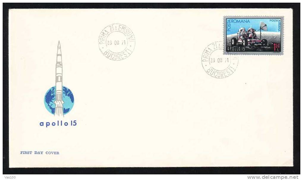 Space Mission Rocket Cosmos,FDC, Cover,1971  APOLLO - 15, Romania. - Europe