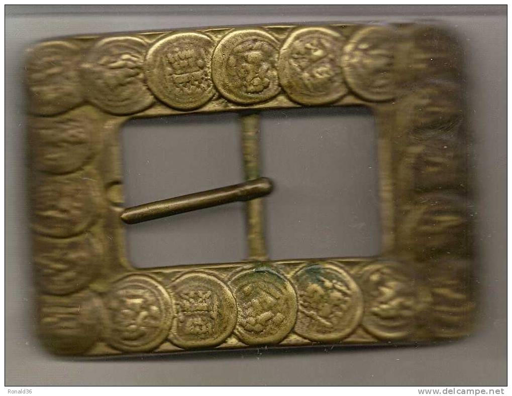 Boucle De Ceinturon Ceinture 12.5 X 9 Cm Bronze Représentant Des Pieces De Monnaies Stylisées ( Piece De Monnaie ) - Belts & Buckles