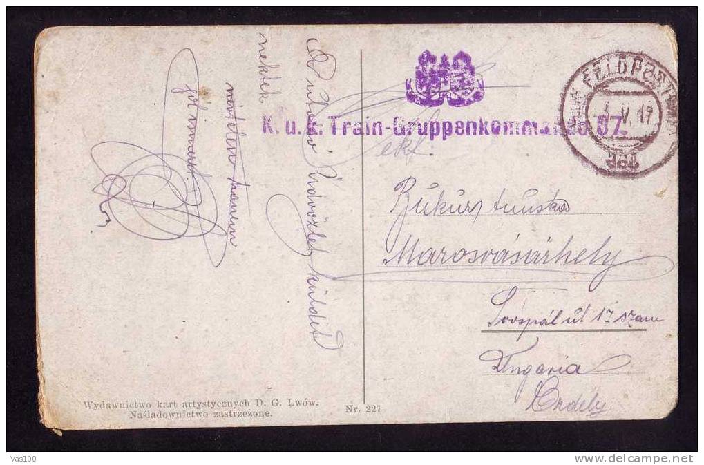 1917 Hungary To Romania Postcard Censored K.U.K TRAIN-GRUPPENKOMMANDO 37 , FELDPOST  282. - WW1