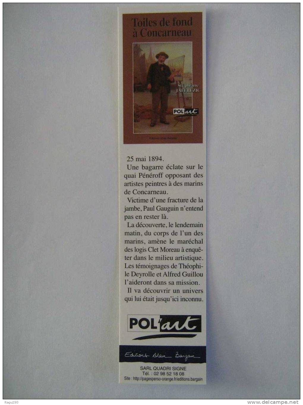 MARQUE PAGE DU ROMAN POLICIER  ALAIN BARGAIN  :  TOILE DE FOND A CONCARNEAU - Bookmarks