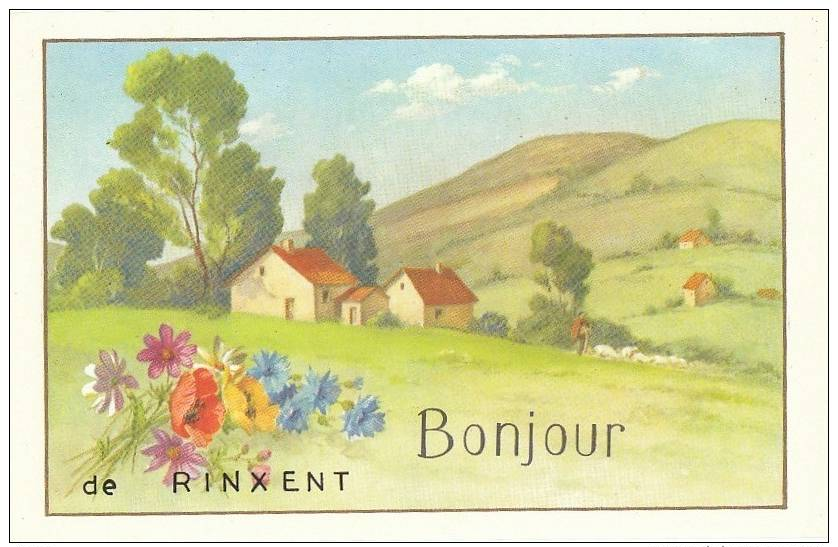 62 RINXENT BELLE FANTAISIE ILLUSTREE BONJOUR PAYSAGE FLEURS PATRIOTIQUES - Autres & Non Classés