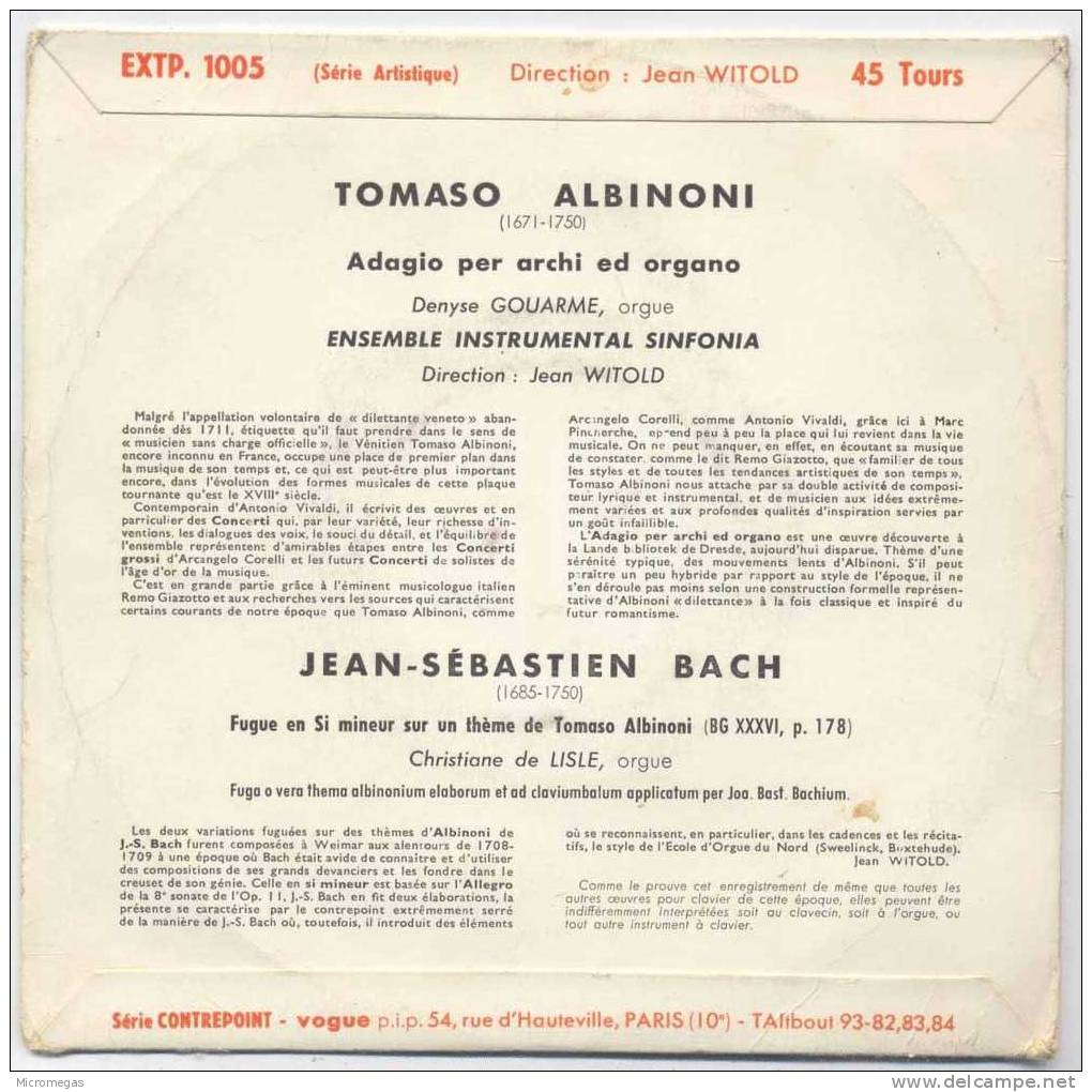 45T Albinoni : Adagio Per Archi Ed Organo - Klassiekers