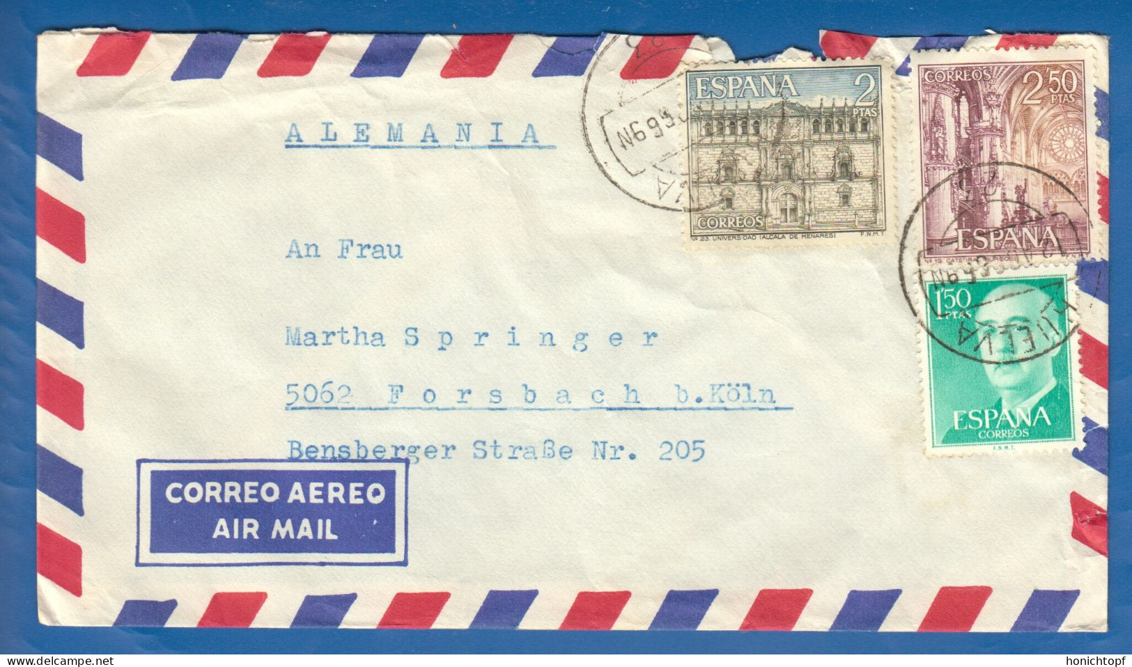 Spanien; Correo Aereo; 1966; Cover / Letter Huelva To Germany - Cartas & Documentos