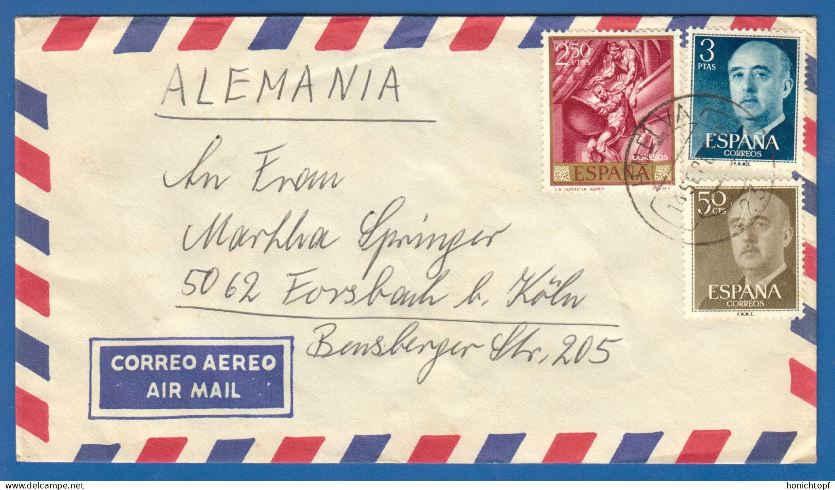 Spanien; Correo Aereo; 1966; Cover / Letter Huelva To Germany - Cartas & Documentos