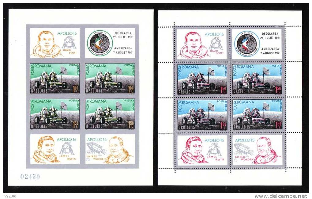 Romania 1971  Cosmonauts,APOLLO 15,Bl.88,+ Imperforated 89,MNH,CV=$360 - Europa