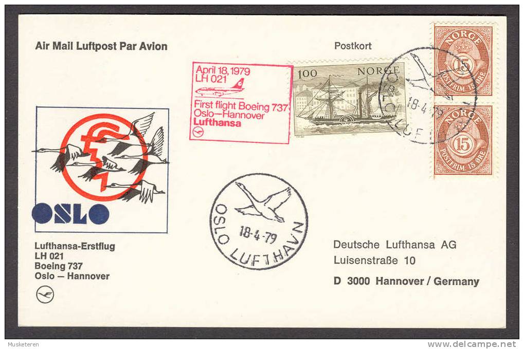 Norway Airmail Luftpost Par Avion Lufthansa 1st Flight Card Erstflug Brief 1979 To Germany Mail Steamer - Covers & Documents