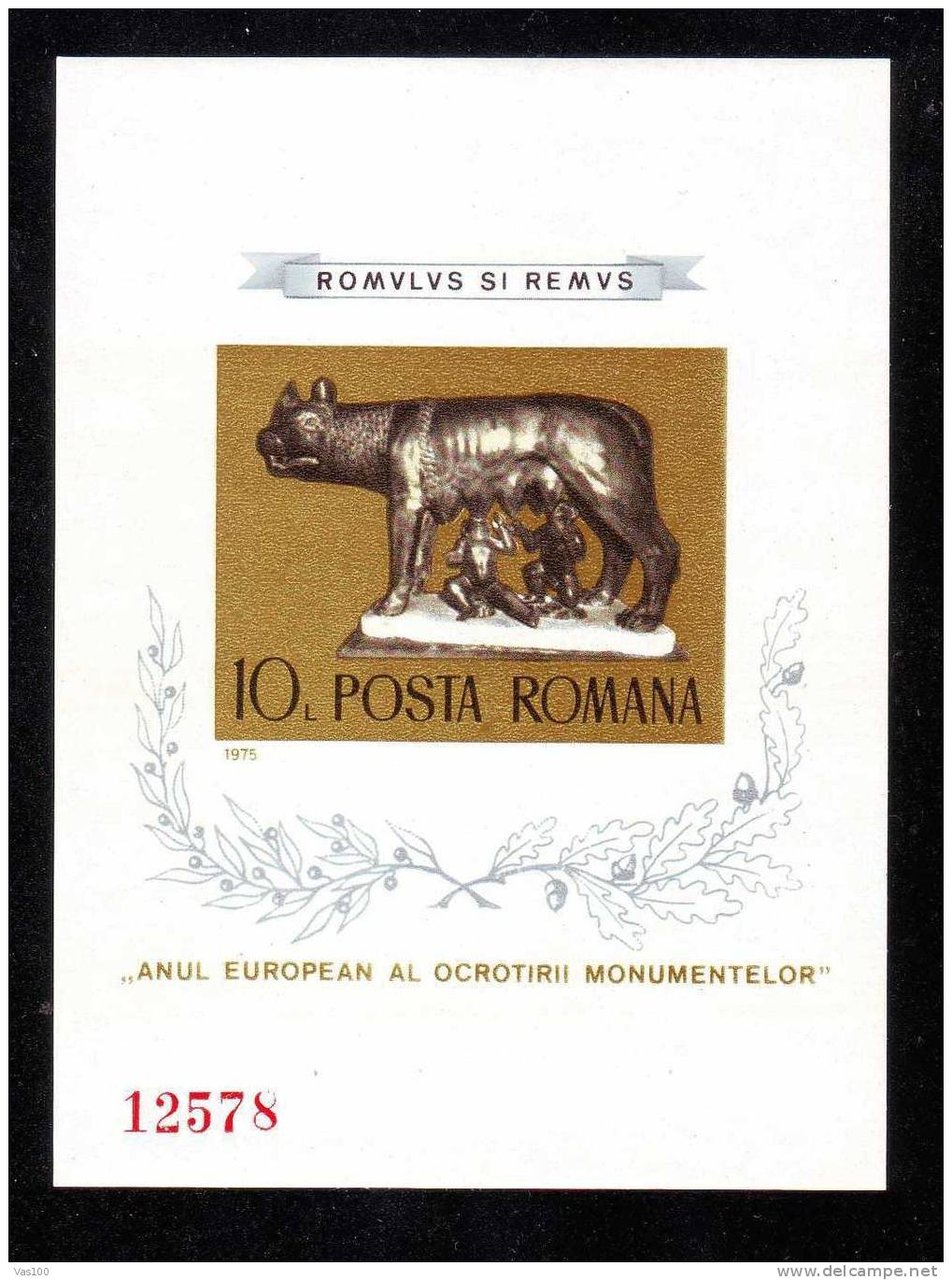 Romania 1975 Romulus,Remus,Roman Wolf,IMP.SS,Bl.122,MNH - Neufs