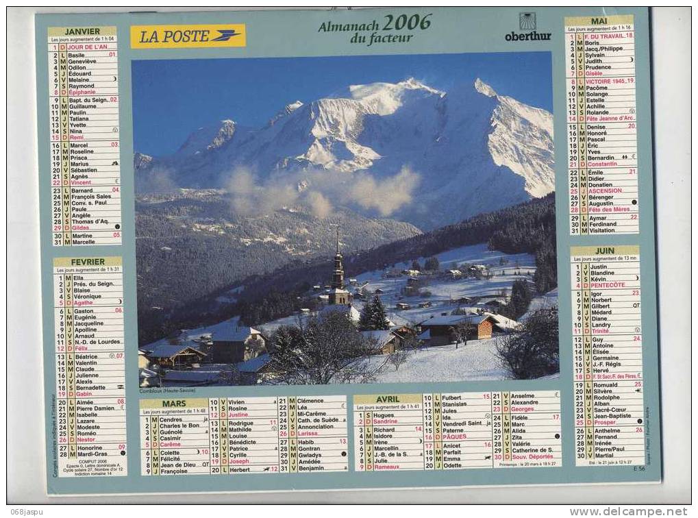 Almanach Du Facteur 2006 Haut Rhin Vue Mont Blanc Combloux - Tamaño Grande : 2001-...