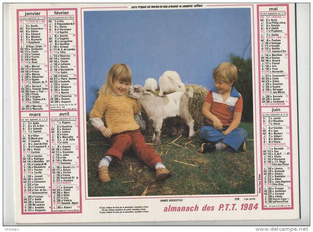 Almanach Du Facteur 1984 Haut Rhin Chat Agneau Lapin - Grand Format : 1981-90