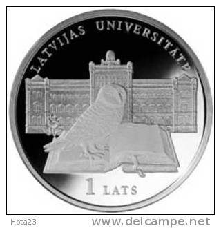 LATVIA  OWL ''LATVIAN UNIVERSITET'  1 LATS SILVER COIN  PROOF 2009 Y - Lettonie