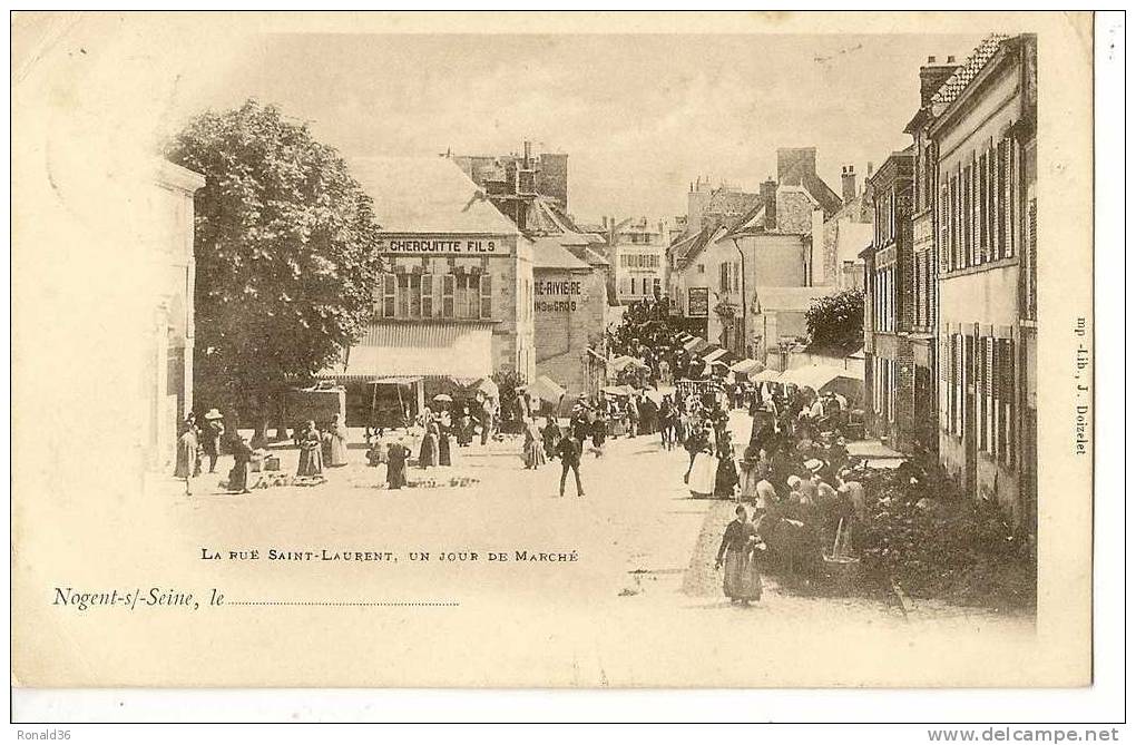 Cp 10 NOGENT SUR SEINE La Rue Saint Laurent , Un Jour De Marché ( Commerce CHERCUITE Fils ) - Nogent-sur-Seine