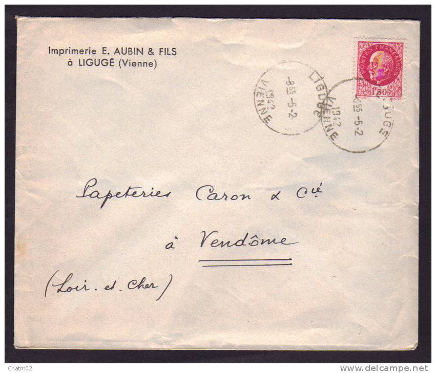 1942 / Cachet Horoplan De LIGUGE - VIENNE / 1.50 PETAIN - Handstempel