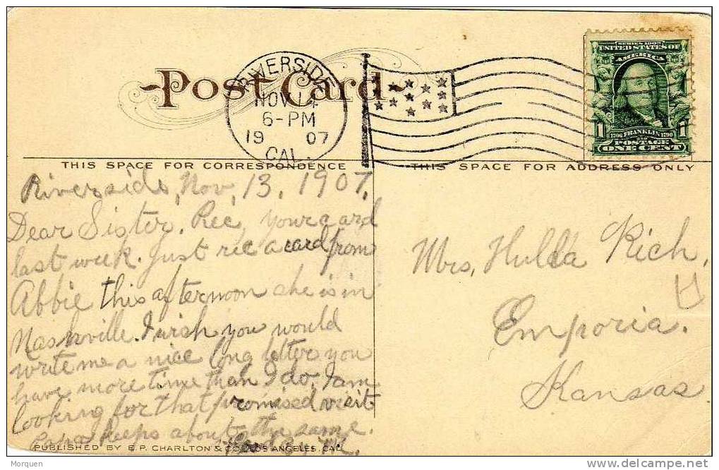 1358. Postal RIVERSIDE. California 1907. Fancy Flag - Storia Postale