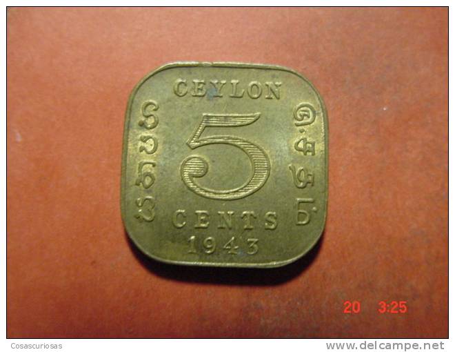 818 CEYLON CEILAN SRI LANKA  5 CENTS    YEAR 1945 XF    OTHERS IN MY STORE - Sri Lanka (Ceylon)