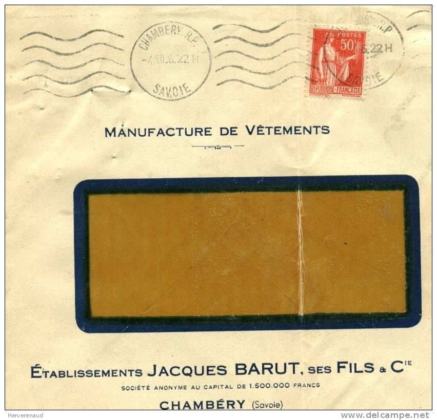 Paix 283 Sur Lettre Des Ets Barut à Chambéry,  Pour Chalon-sur-Saône - 1932-39 Peace