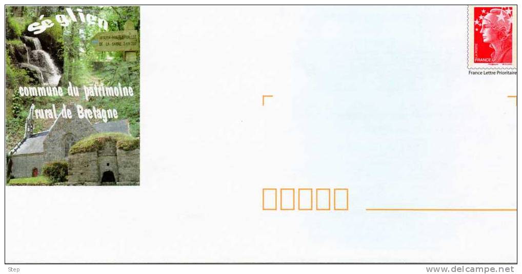 PAP SEGLIEN (MORBIHAN) : Composition Avec CASCADE, CHAPELLE Et FORTIFICATIONS Timbre "BEAUJARD"t - Prêts-à-poster:Overprinting/Beaujard