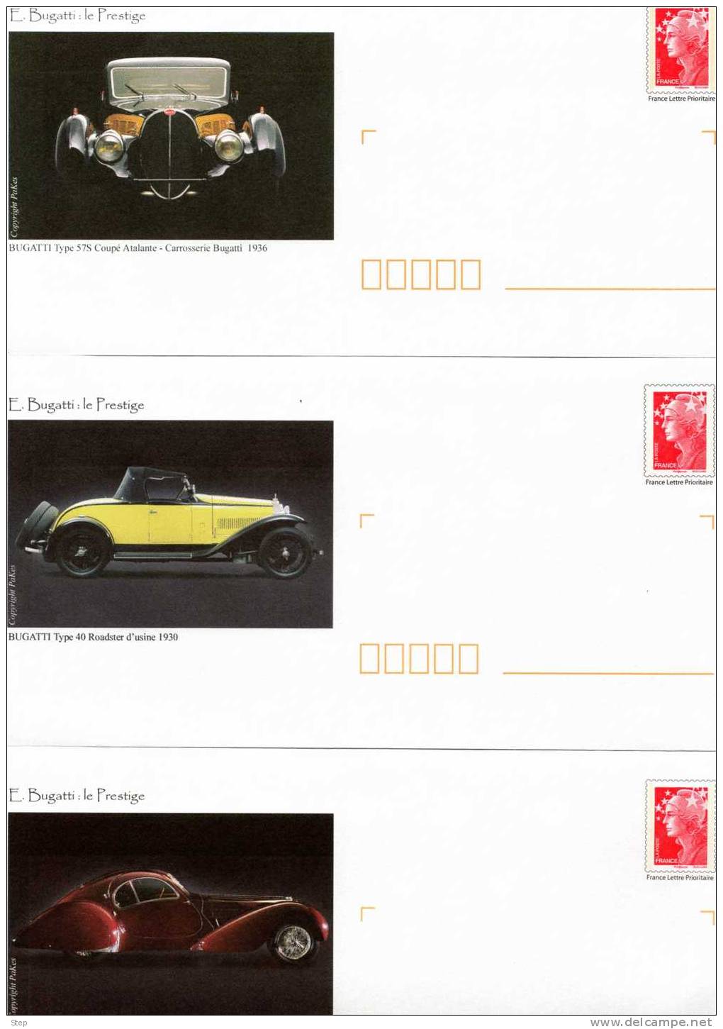 PAP : NOUVELLE Série De 10 PAP VOITURES AUTOMOBILES ANCIENNES BUGATTI Timbre "BEAUJARD" - Prêts-à-poster:Overprinting/Beaujard
