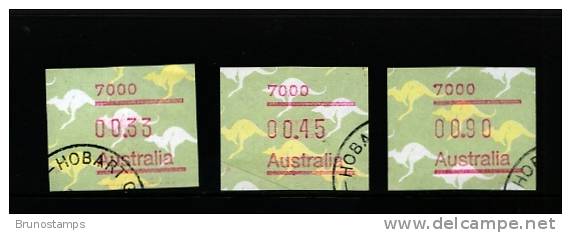 AUSTRALIA - 1985  FRAMAS  KANGAROO  POSTCODE  7000   BUTTON SET (33c.-45c.-90c.)  FINE USED - Machine Labels [ATM]