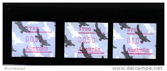 AUSTRALIA - 1986  FRAMAS  PLATYPUS  POSTCODE  5790   BUTTON SET (36c.-50c.-$1)  MINT NH - Machine Labels [ATM]