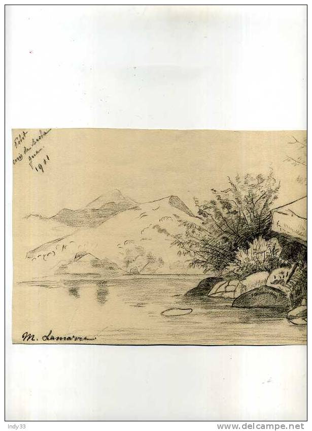 - PAYSAGE BORD DE L´EAU . DESSIN   SIGNE ET DATE 1901 - Zeichnungen