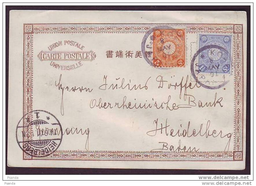 1901 - Kobe To Heidelberg, Old Japan Card - Gebraucht